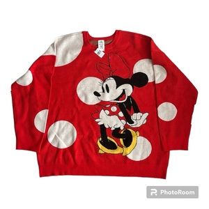 Disney Minnie Mouse Red and White Polka Dots Character Pullover Knit Sweater 2X